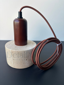 Pendente Pedra Travertino e Madeira Fany Luminária de Teto