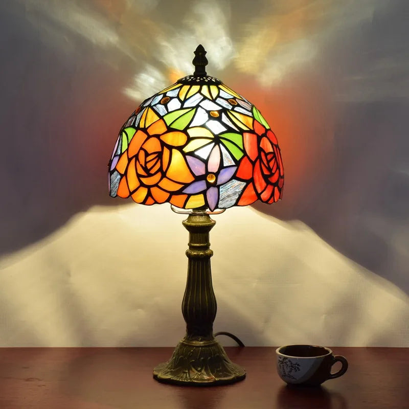 Abajur Tiffany Luminária de Mesa Vitral Flores