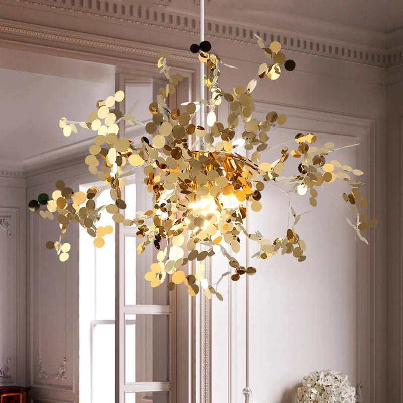 Nordic Modern Stainless Steel Creative Chandelier Leaf Light Ltalian Design Money Tree Dandelion Restaurant Bedroom Light - Detaila
