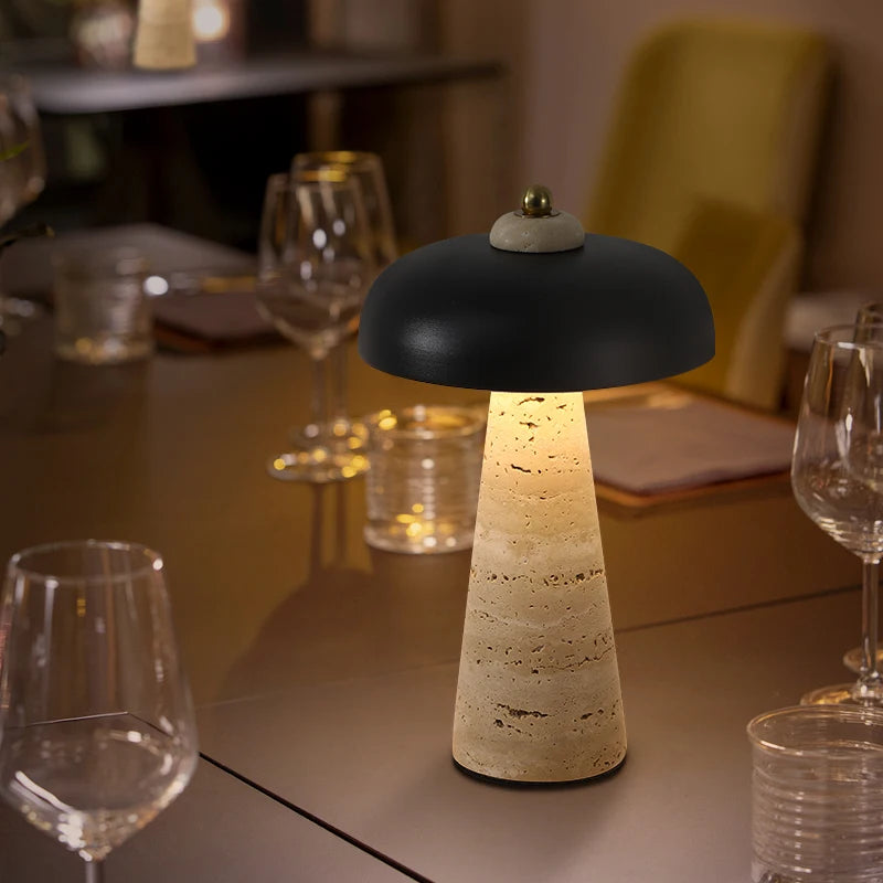 Luminária de Mesa Abajur Pedra Travertino Naturéa Recarregável