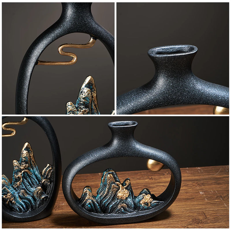 Escultura Vaso Luxo Estilo Chinês