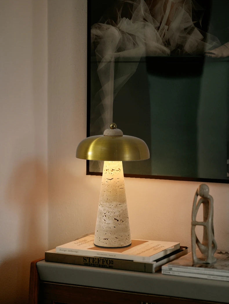 Luminária de Mesa Abajur Pedra Travertino Naturéa Recarregável