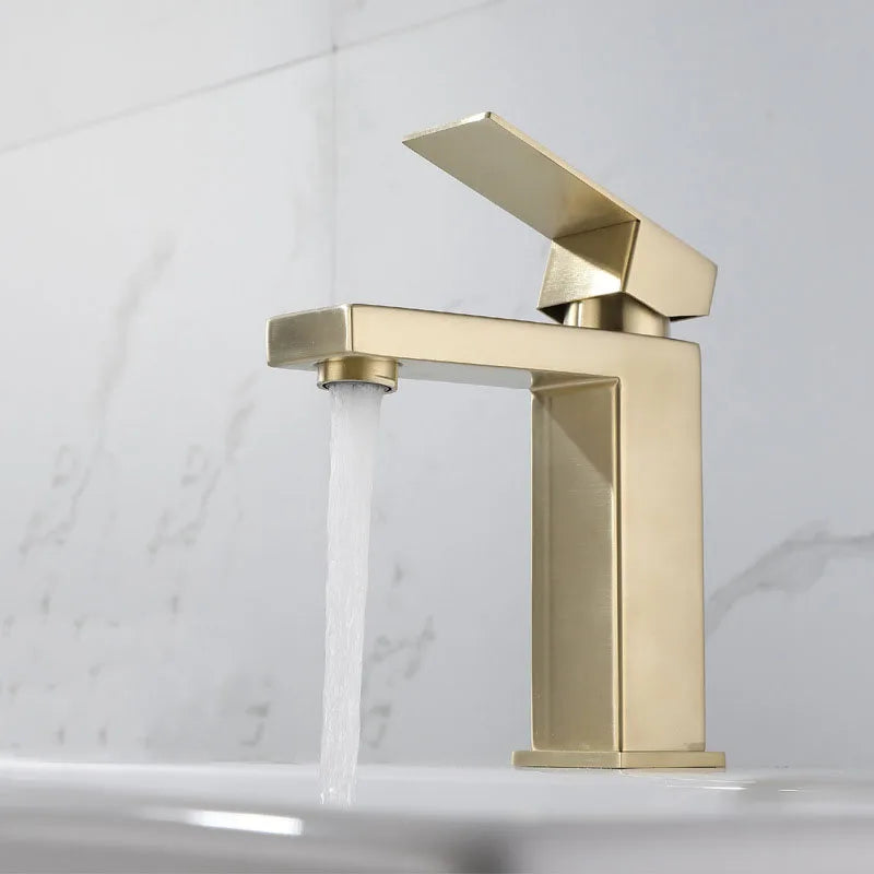 Torneira Para Banheiro e Lavabo Dourado Escovado Monocomando