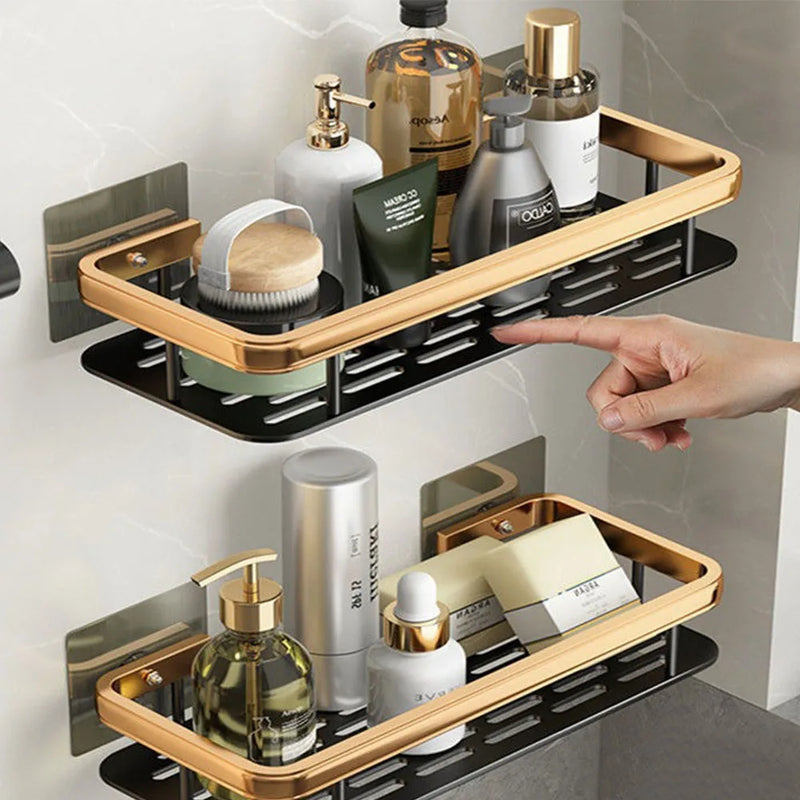 Suporte Organizador Prateleira Para Banheiro Dourado e Preto Sem Furo