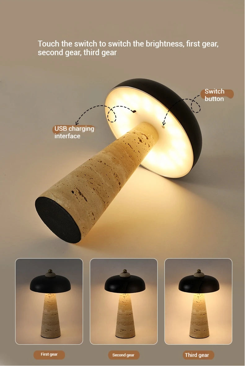 Luminária de Mesa Abajur Pedra Travertino Naturéa Recarregável