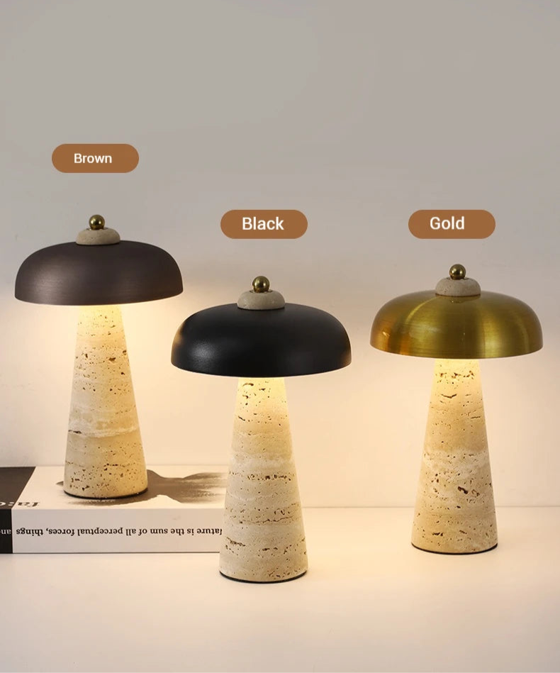 Luminária de Mesa Abajur Pedra Travertino Naturéa Recarregável