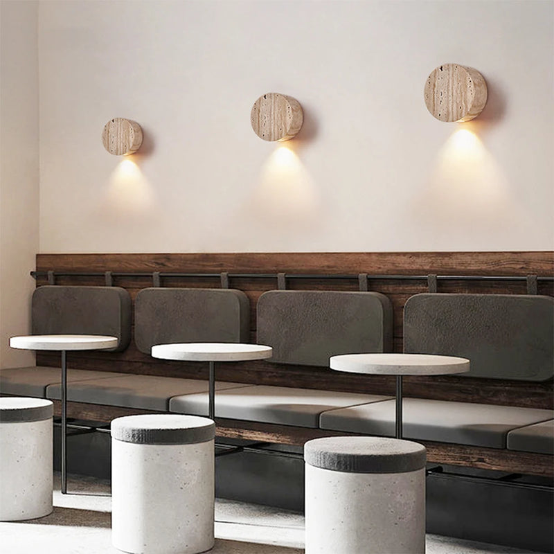 Arandela Pedra Travertino Redonda Mini