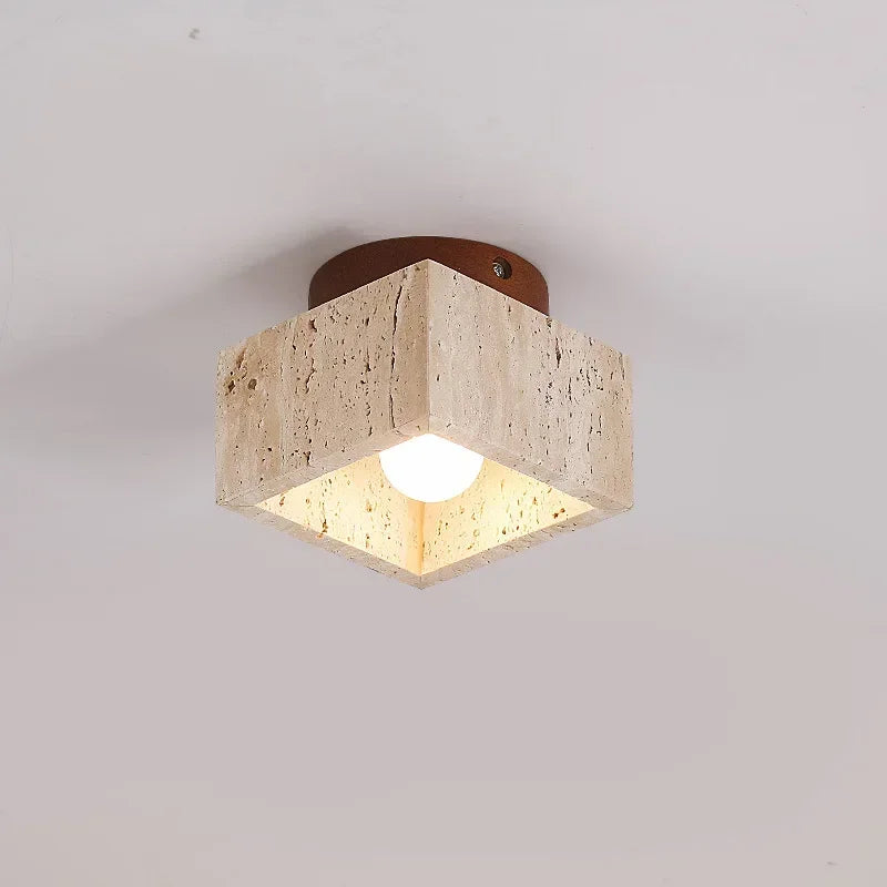 Lustre Pedra Travertino Luminária de Teto Leme