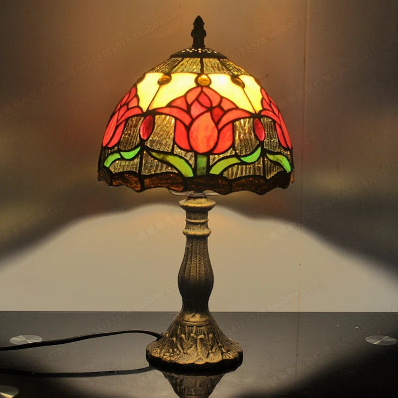 Abajur Tiffany Luminária de Mesa Vitral Tulipa