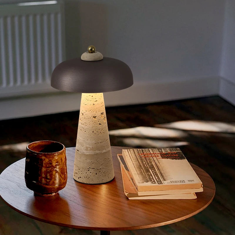Luminária de Mesa Abajur Pedra Travertino Naturéa Recarregável