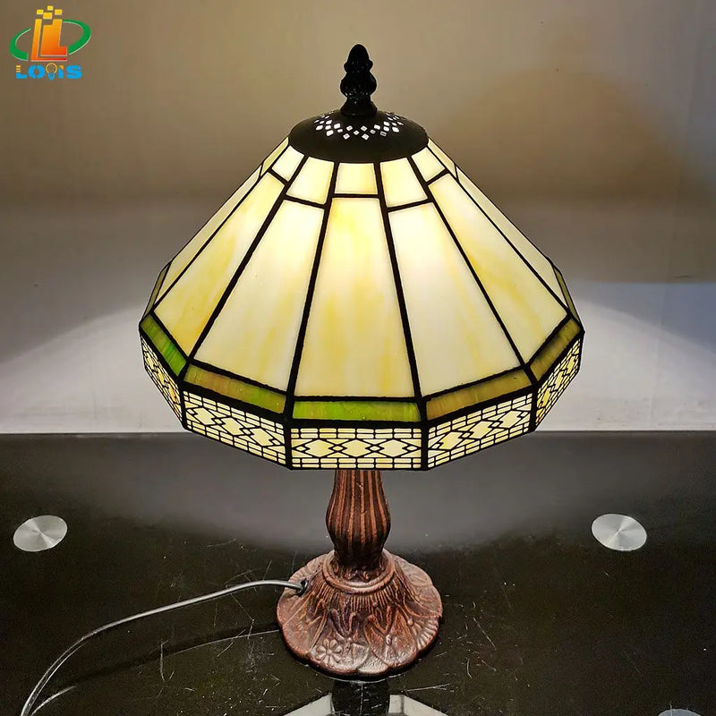 Abajur Colonial Tiffany Vitral Luminária de Mesa Europeu