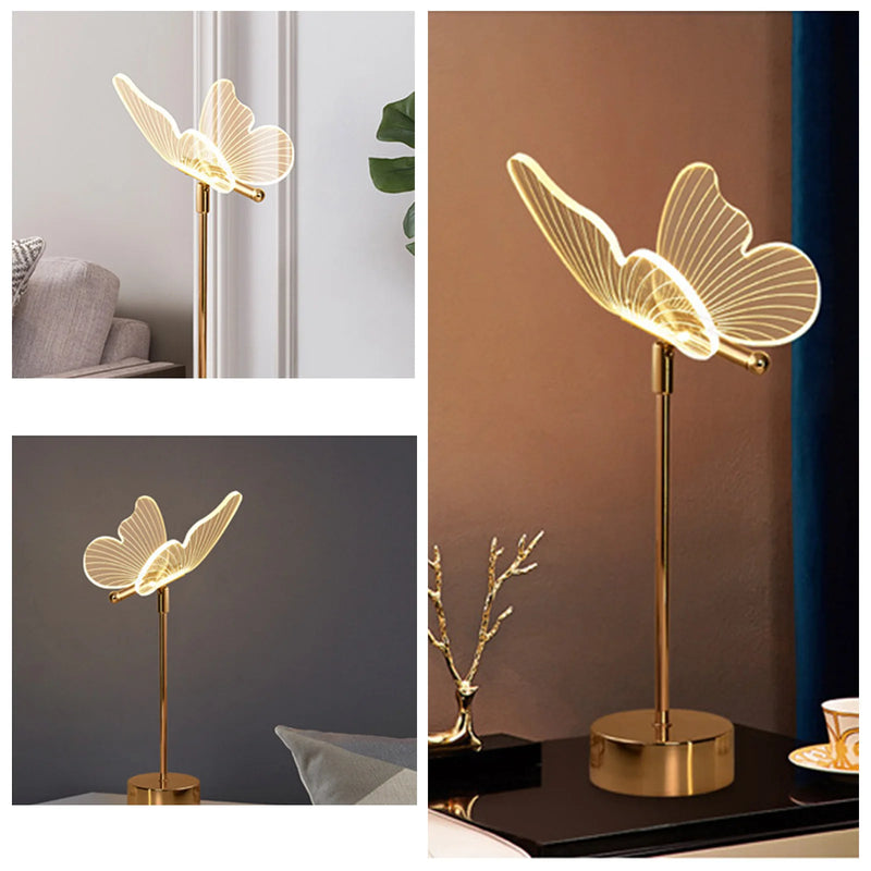 Abajur Luminária de Mesa Borboleta Ouro LED - Detaila