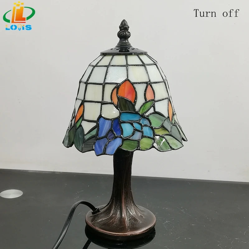 Abajur Tiffany Luminária de Mesa Vitral Orquídea