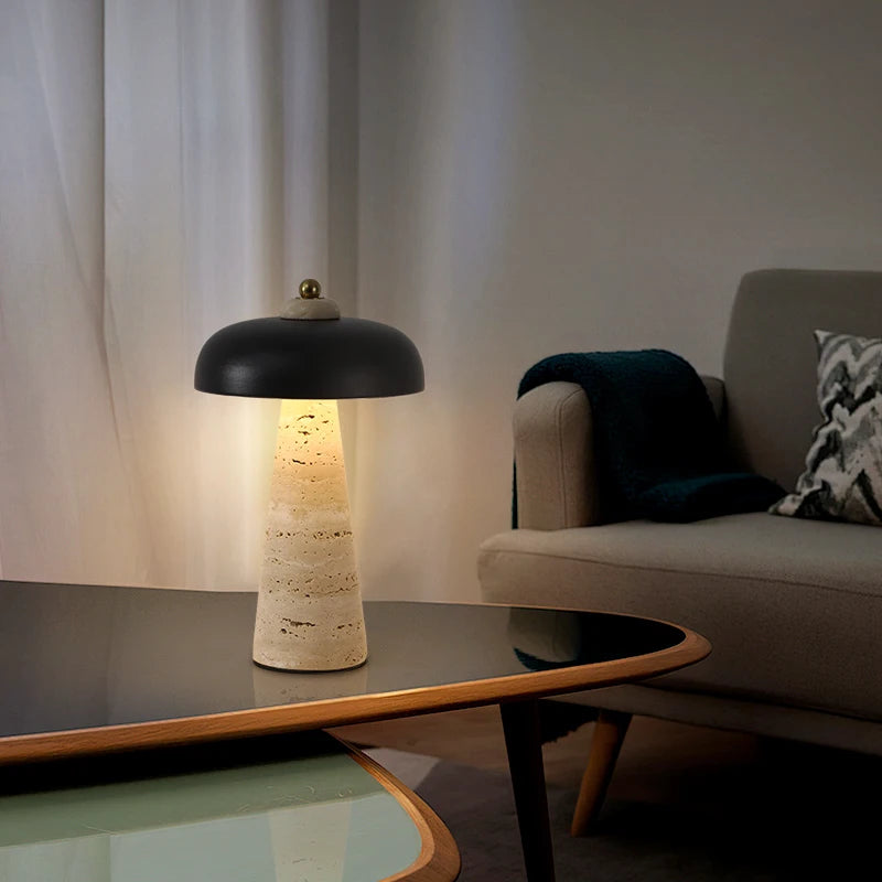 Luminária de Mesa Abajur Pedra Travertino Naturéa Recarregável