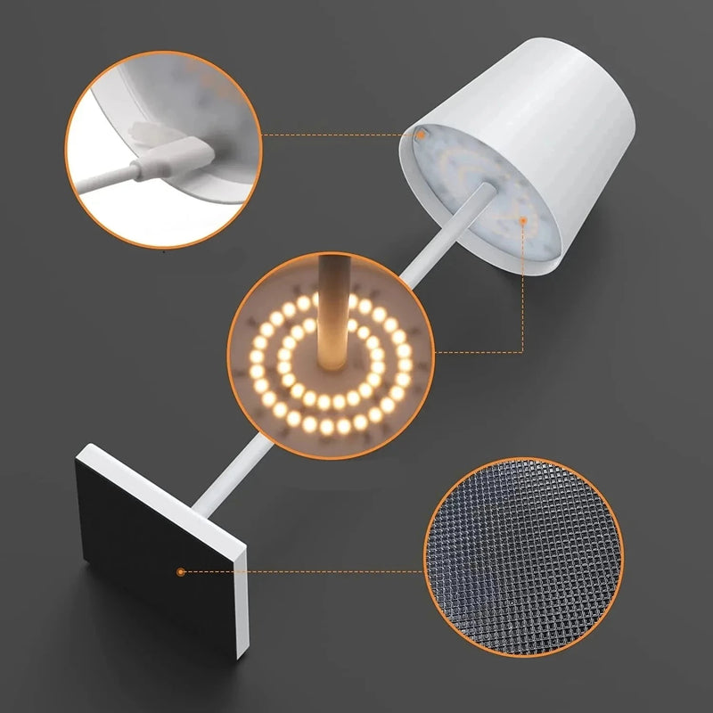 Luminária Abajur de mesa Metal Recarregável Fina