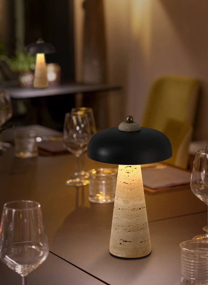 Luminária de Mesa Abajur Pedra Travertino Naturéa Recarregável