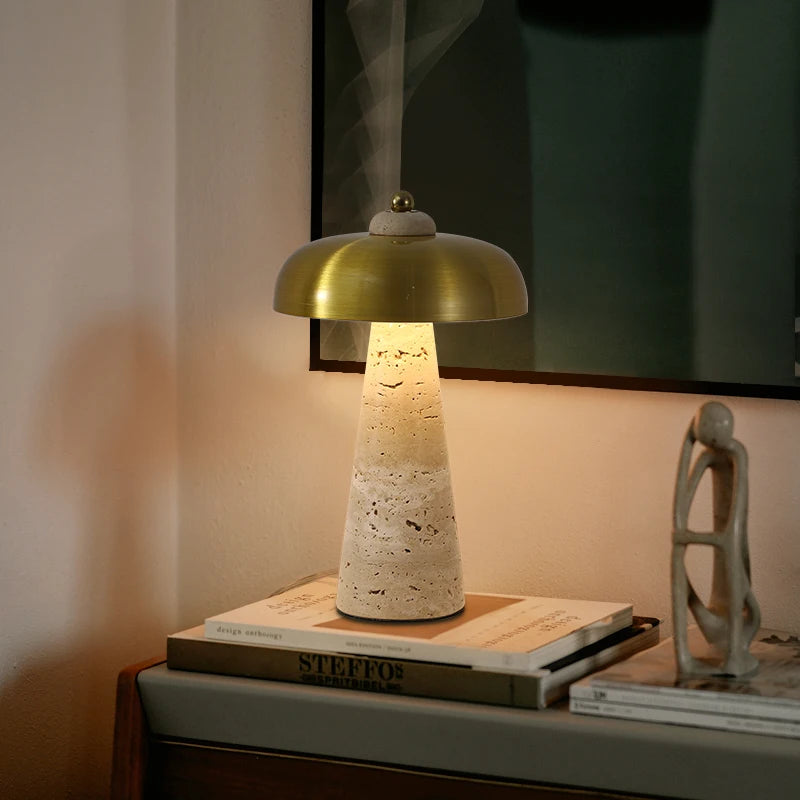 Luminária de Mesa Abajur Pedra Travertino Naturéa Recarregável