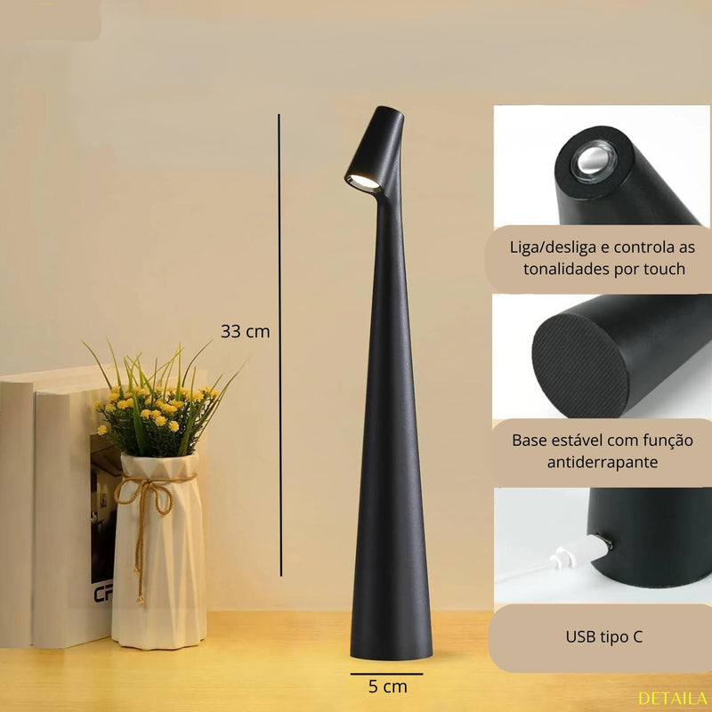 Abajur Inclinado Luminária de Mesa Recarregável
