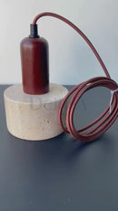 Pendente Pedra Travertino e Madeira Fany Luminária de Teto